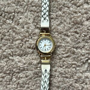 LA express women’s vintage gold/white‎ adjustable braided leather watch